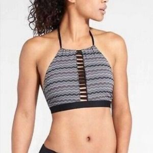 Athleta Bikini Top Halter Grey Black Chevron Stripes Size Small